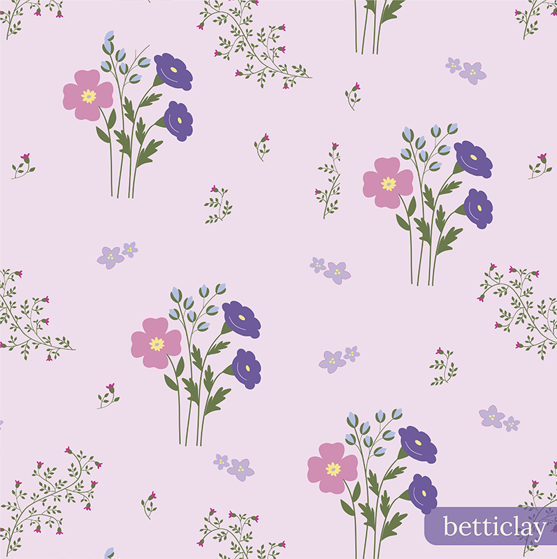 betticlay surface pattern design: seamless floral pattern: Prairie Bouquet collection, In the Spring colorway.