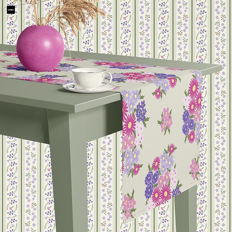 Welcoming scene with a betticlay designed table runner and wallpaper.